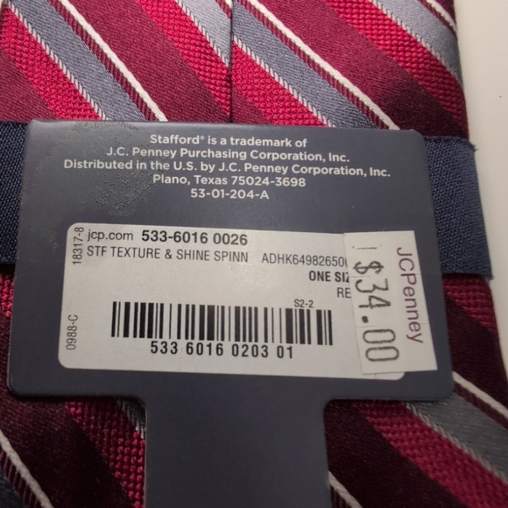 New Stafford Essentials Diagonal Striped Red Gray Mens Neck Tie 58x3.25 Narrow - Picture 5 of 6